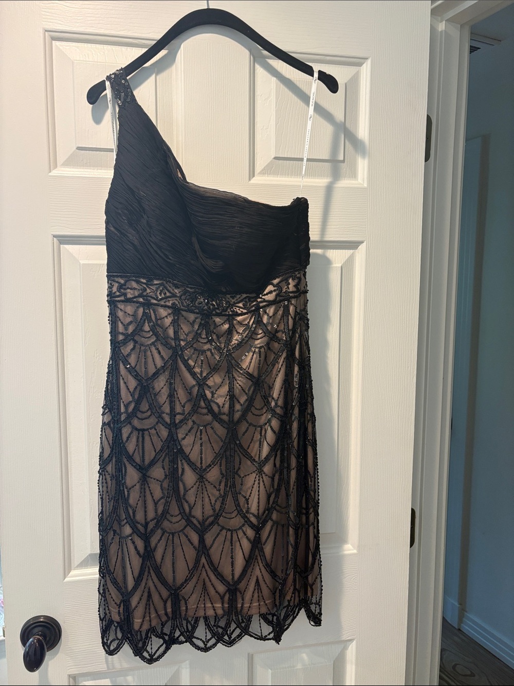 Sue Wong Black Evening Dress with Nude Lining